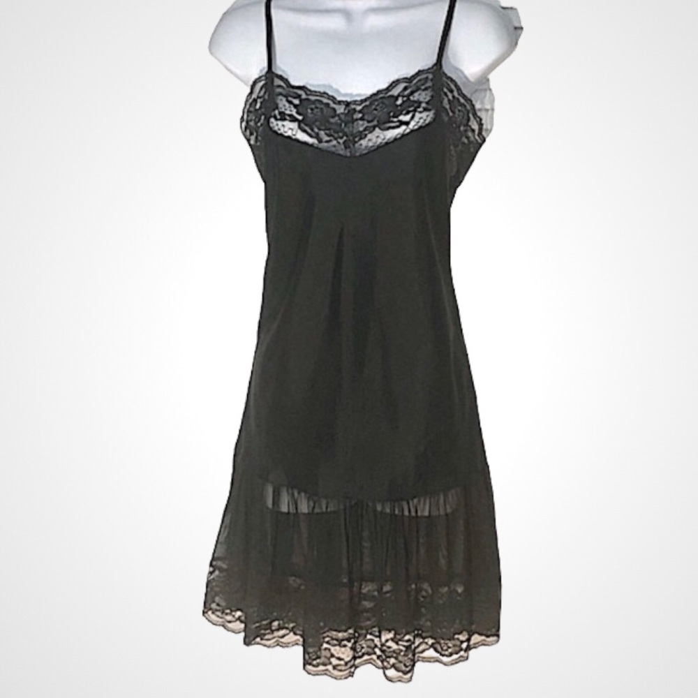 **5 for $50**ANTHRO "ZEHAVALE" BLACK SATIN SLIPDRESS LACE & SHEER CHIFFON SZ 2